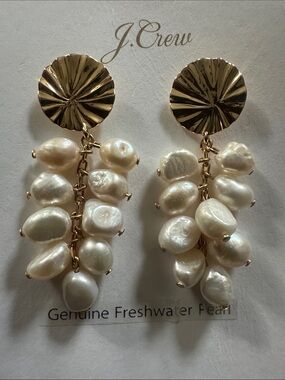 J. Crew Gold Tone Drop Earrings with White Freshwater Pearls
